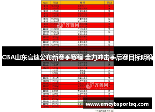 CBA山东高速公布新赛季赛程 全力冲击季后赛目标明确